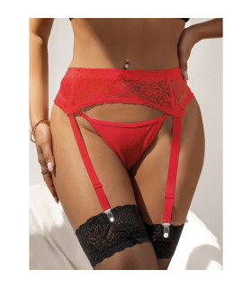 Пояс для чулок и трусики Star Night кружевной, красный, XS–S - No Taboo