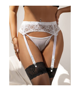 Пояс для чулок и трусики Star Night кружевной, белый, XS–S - No Taboo