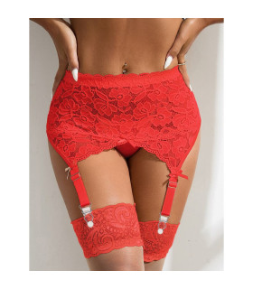 Пояс для чулок и трусики Star Night кружевной, красный, XS–S - No Taboo