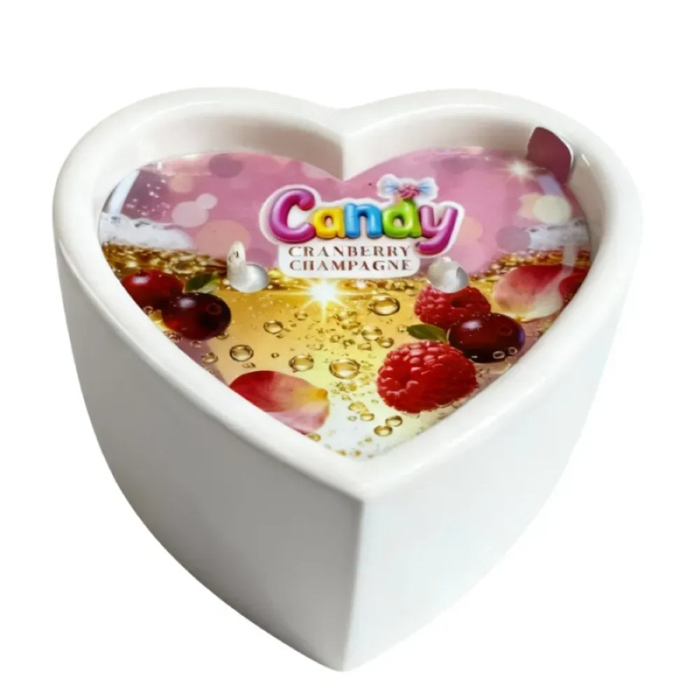 Масажна свічка з ароматом шампанського з журавлиною, 70 мл, Candy Cranberry Champagne у формі серця (341334), zoom