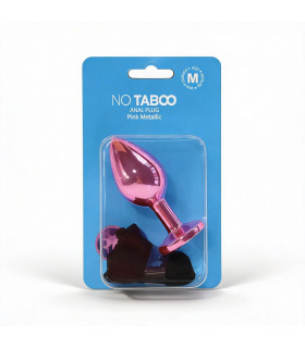Анальная пробка NO TABOO, M, 86 г, металлическая, розовая с розовым камнем, 8 х 3 см - No Taboo