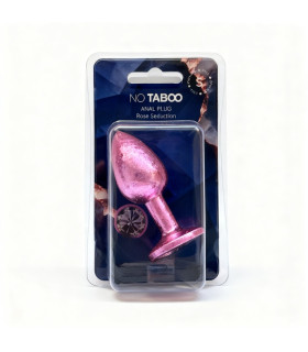 Анальная пробка NO TABOO, S, 52 г, алюминиевая, розовая с розовым камнем, 7 х 3 см - No Taboo