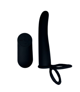 Вибронасадка для двойного проникновения Passion Play с пультом, черная, 15 х 3.7 см - No Taboo