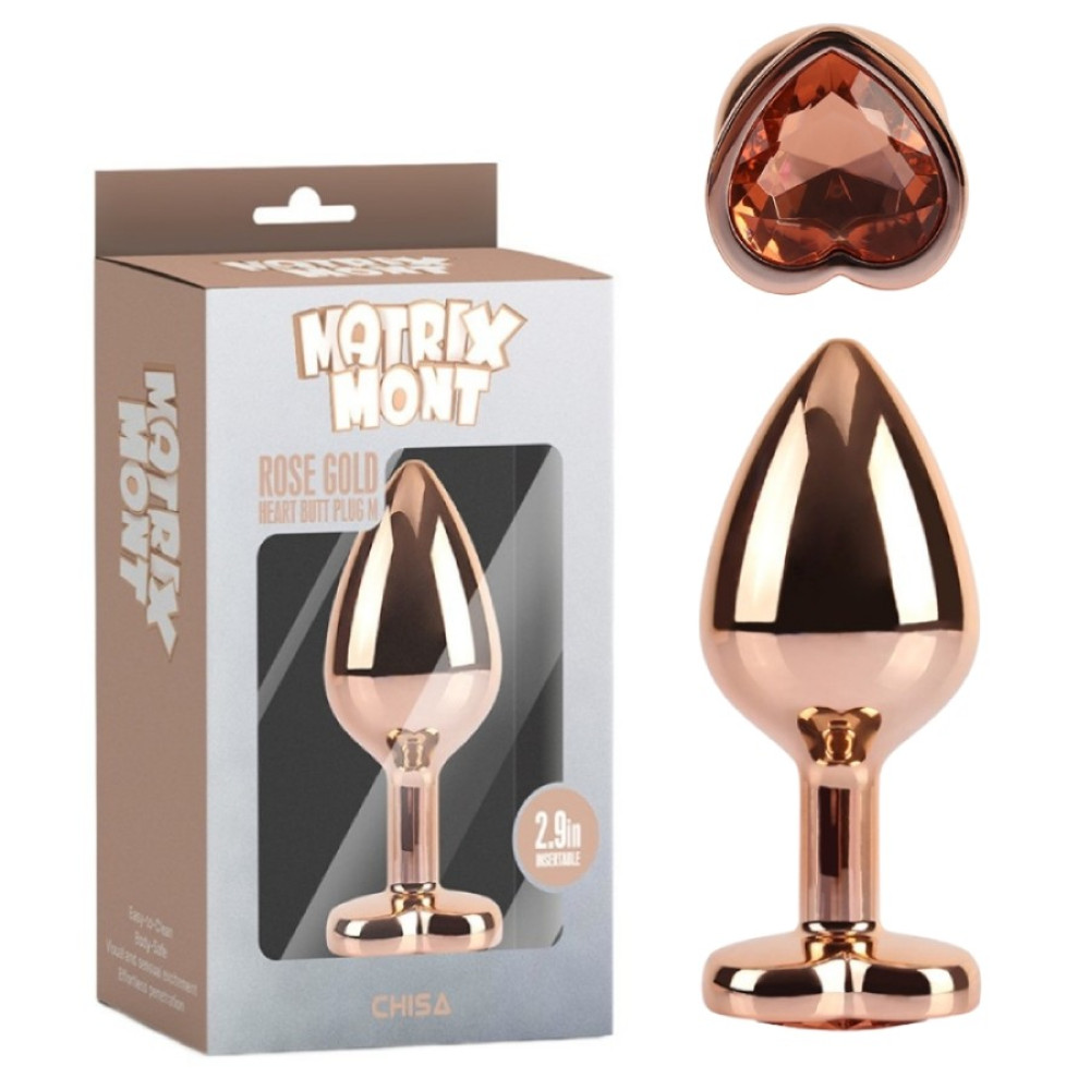 Анальна пробка Chisa Matrix Mont M з каменем у форміі серця, золотиста, 8.1 х 3.3 см (338293), zoom