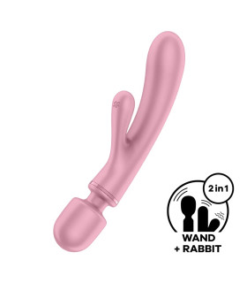 Двухсторонний вибратор-кролик и микрофон Satisfyer Triple Lover, силиконовый, розовый, 23.7 х 4.8 см - No Taboo