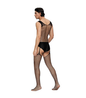 Комбинезон мужской полусетка Star Night с имитацией чулок, черный, L-2XL - No Taboo