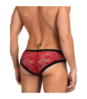 Трусы мужские Star Night полупрозрачные, с кружевом, красно-черные, XL - No Taboo