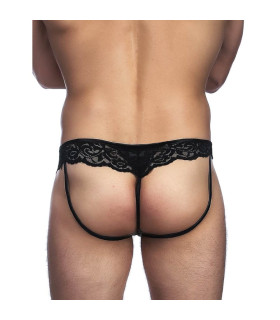 Труси чоловічі Star Night з імітацією шкіри, з мереживом, чорні, M - No Taboo