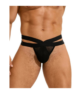 Мужские стринги в сеточку Star Night на двойной резинке, черные, S - No Taboo