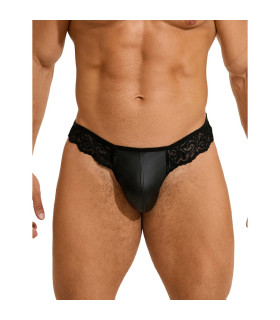 Мужские стринги Star Night с имитацией кожи и кружевом, чёрные, M - No Taboo