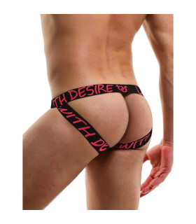 Трусы джоки мужские Star Night с открытым задом, черно-розовые, S - No Taboo