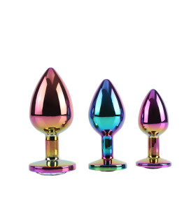 Набор анальных пробок Chisa Matrix Mont с разноцветными камнями, радужный, 3 шт - No Taboo