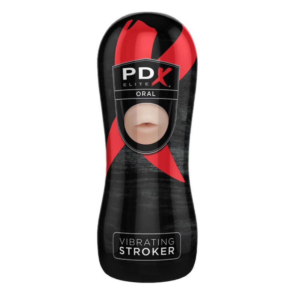 Мастурбатор-рот Pipedream PDX Elite з вібрацією, кібершкіра, чорний, 17.5 х 7.4 см (31454), zoom