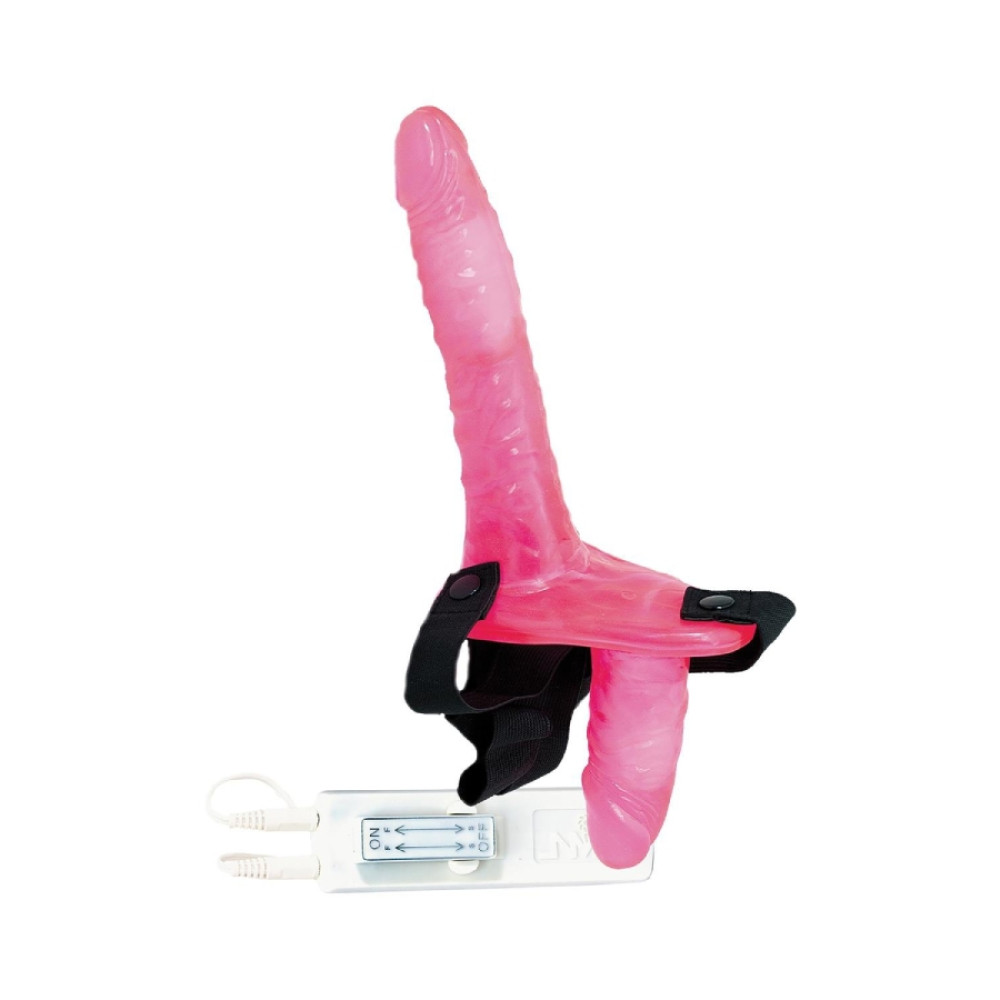 Страпон двойной на ремнях NMC Joyride Duo с вибрацией и пультом, розовый, 20 х 3.3 см (1385), zoom