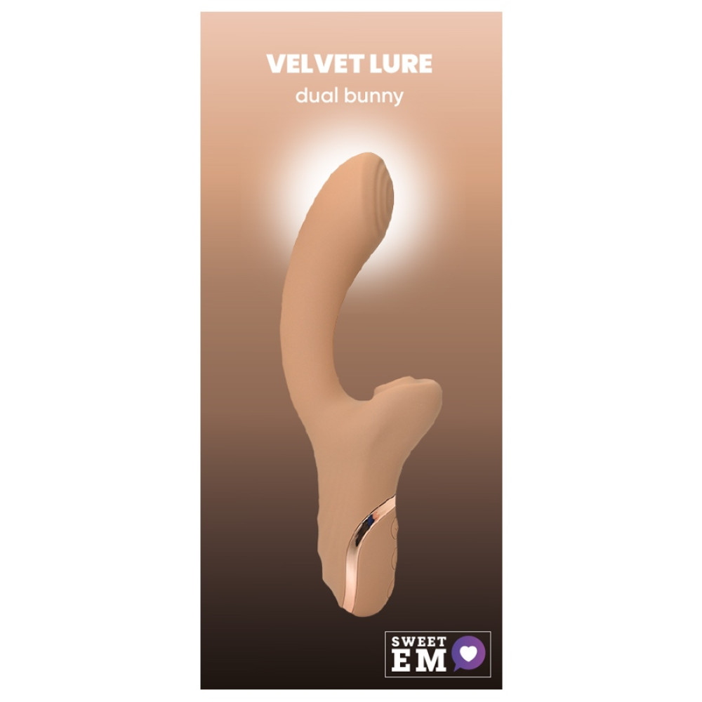 Вібратор-кролик Sweet Em Dual Bunny з вакуумом, бежевий, 22.1 х 4.2 см (214097), zoom