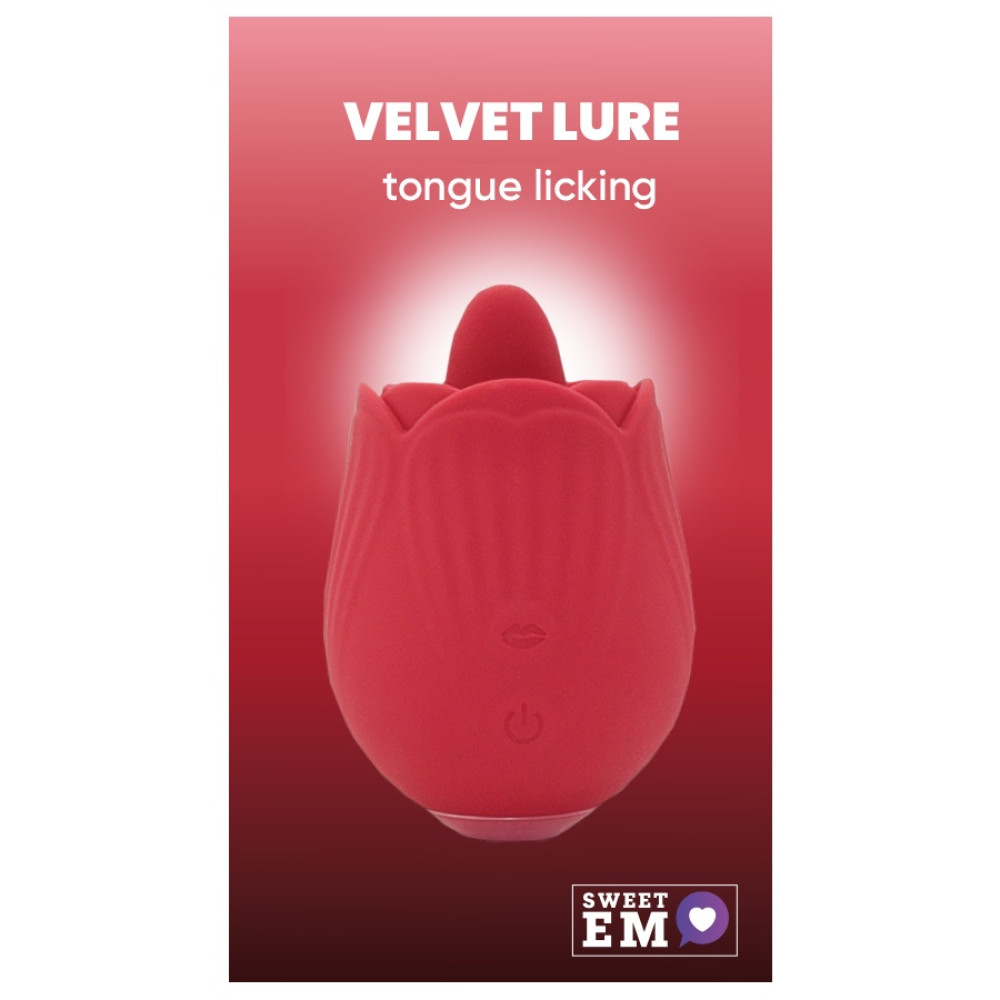 Вибратор для клитора с язычком Sweet Em Tongue Licking в форме розы, красный, 8 х 5 см (220968), zoom