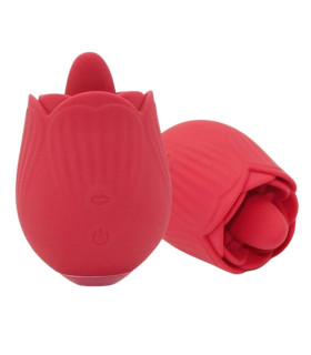 Вибратор для клитора с язычком Sweet Em Tongue Licking в форме розы, красный, 8 х 5 см - No Taboo