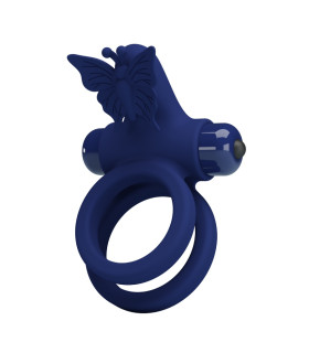 Эрекционное виброкольцо Pretty Love Powerful Ring двойное, с бабочкой, голубое, 8,6 х 3,8 см - No Taboo