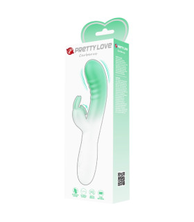 Вибратор-кролик Pretty Love Cerberus с язычком для стимуляции клитора, бело-зеленый, 20.6 х 3.2 см - No Taboo