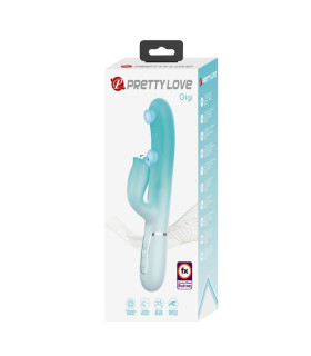 Вібратор-кролик Pretty Love Gigi з пульсацією та язичком для стимуляції клітора, зелений, 22.8 х 3.4 см - No Taboo