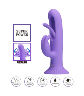 Вібратор-кролик Pretty Love Killmoulis з постукуючим пальчиком, на присосці, фіолетовий, 17.5 х 3.4 см - No Taboo