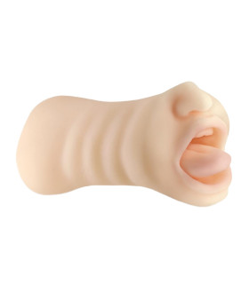 Мастурбатор двосторонній NS Novelties Harley рот та вагіна, бежевий, 19 х 4.5 см - No Taboo