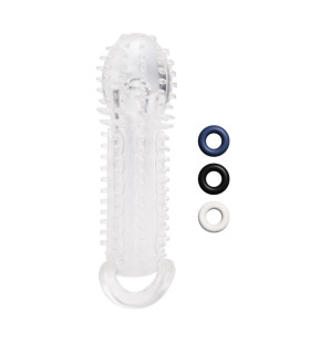Насадка на пеніс Size-Up з кілцем на мошонку та 3 ерекційними кільцями, прозоре, 15.5 х 5 см - No Taboo