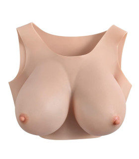 Накладные силиконовые груди Evolved Gender X с вибратором на палец, бежевые, 27,9 см - No Taboo