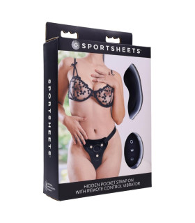 Трусики для страпона Sportsheets с мини-вибратором и пультом, черные - No Taboo