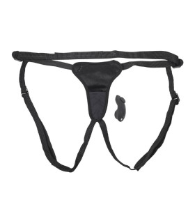 Трусики для страпона Sportsheets с мини-вибратором и пультом, черные - No Taboo