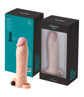Насадка на пенис удлиняющая Virgite S5 с вибропулей, бежевая, 19 х 4.5 см - No Taboo