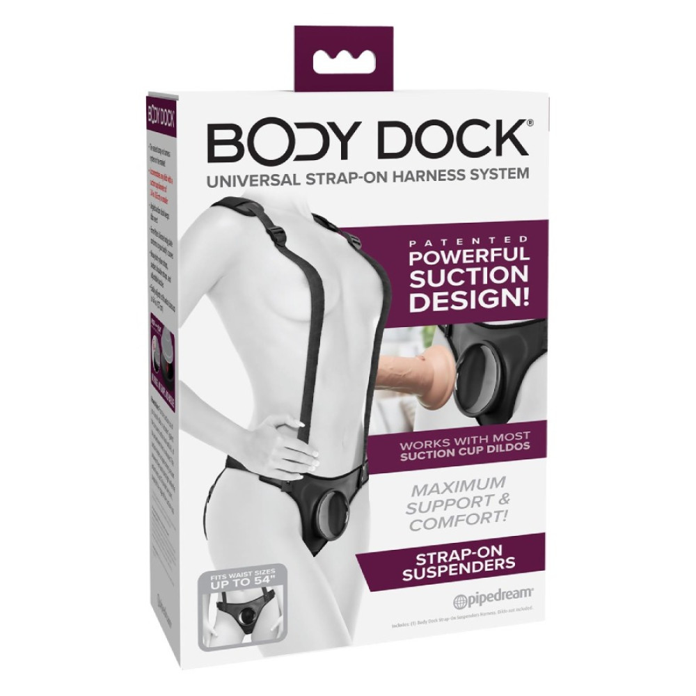 Трусики для страпона Pipedream Body Dock с подтяжками, черные (337987), zoom