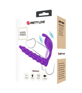 Ерекційне віброкільце Pretty Love Blackney з анальним фалоімітатором, фіолетове - No Taboo