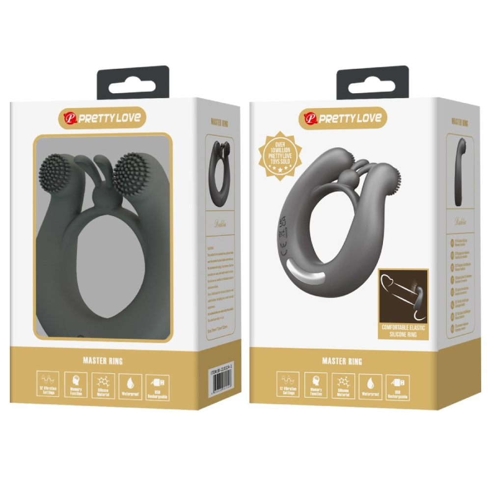 Ерекційне віброкільце Pretty Love Dahlia зі стимуляцією клітора, сіре, 7.6 х 3.8 см (337778), zoom