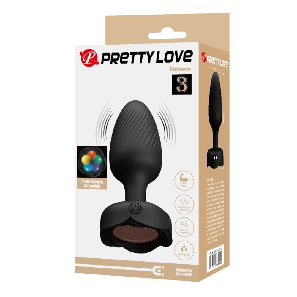 Анальний вібратор Pretty Love Osborn з LED підсвіткою, чорний, 9.8 х 3.4 см (337855), zoom