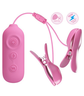 Зажимы на соски Pretty Love с вибрацией и электростимуляцией, розовые, 5.3 х 1.8 см - No Taboo