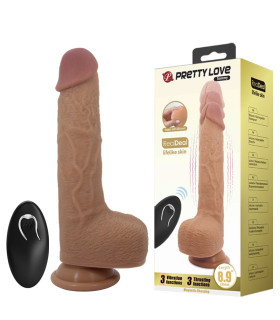 Вибратор с фрикциями Pretty Love Tommy с пультом, на присоске, бежевый, 22.5 х 4.2 см - No Taboo