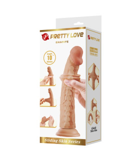 Фалоімітатор з рухомою шкірою Pretty Love Sharife на присосці, бежевий, 25.4 х 4.8 см - No Taboo