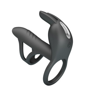 Вибронасадка на пеніс Pretty Love Matty с клиторальным стимулятором, черная, 10.5 х 2.5 см - No Taboo