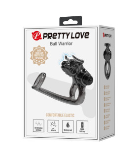 Эрекционное виброкольцо Pretty Love Bull Warior двойное, с клиторальной стимуляцией, черное, 10.2 х 3.5 см - No Taboo