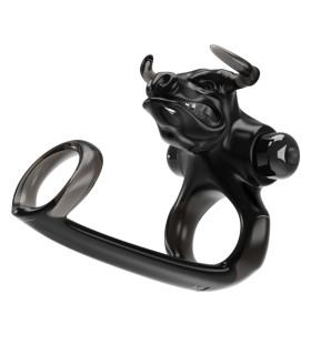 Эрекционное виброкольцо Pretty Love Bull Warior двойное, с клиторальной стимуляцией, черное, 10.2 х 3.5 см - No Taboo