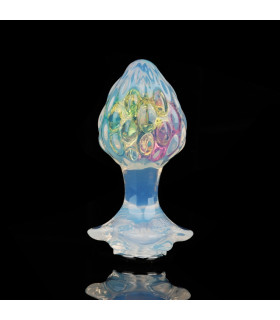 Анальная пробка ребристая UNIVIBE, М, с камнем, силиконовая, радужная, 9 х 4.2 см - No Taboo