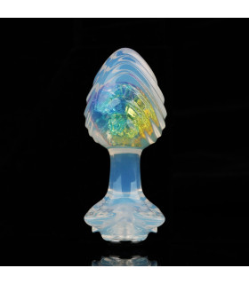 Анальная пробка ребристая UNIVIBE, М, с камнем, силиконовая, разноцветная, 9.3 х 4 см - No Taboo