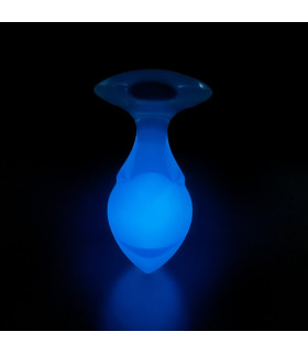 Люминесцентная анальная пробка UNIVIBE, М, силиконовая с шариком внутри, голубая, 9.6 х 4 см - No Taboo