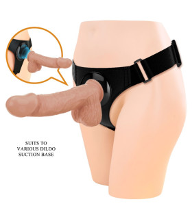 Страпон Pretty Love Jerry на ремінцях, чорно-бежевий, 21.8 х 4.6 см - No Taboo