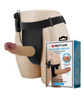 Страпон с вибрацией Pretty Love Draven с пультом, черно-бежевый, 17.5 х 3.7 см - No Taboo