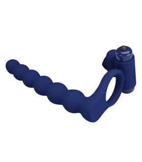 Эрекционное виброкольцо Pretty Love с анальным стимулятором, синий, 15.3 х 1.8–2.5 см - No Taboo