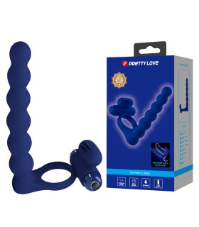 Эрекционное виброкольцо Pretty Love с анальным стимулятором, синий, 15.3 х 1.8–2.5 см - No Taboo