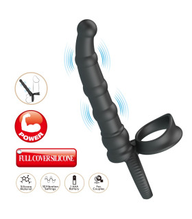 Кольцо-насадка с вибрацией Pretty Love Tatum для двойного проникновения, черное, 17.8 х 1.7-2.5 см - No Taboo