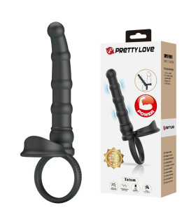 Кольцо-насадка с вибрацией Pretty Love Tatum для двойного проникновения, черное, 17.8 х 1.7-2.5 см - No Taboo